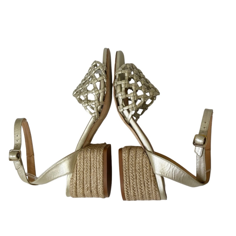 Paloma Barcelo Espadrille Sandals Gold Raffia Heel Women’s Size 37 Woven Leather - Picture 6 of 14